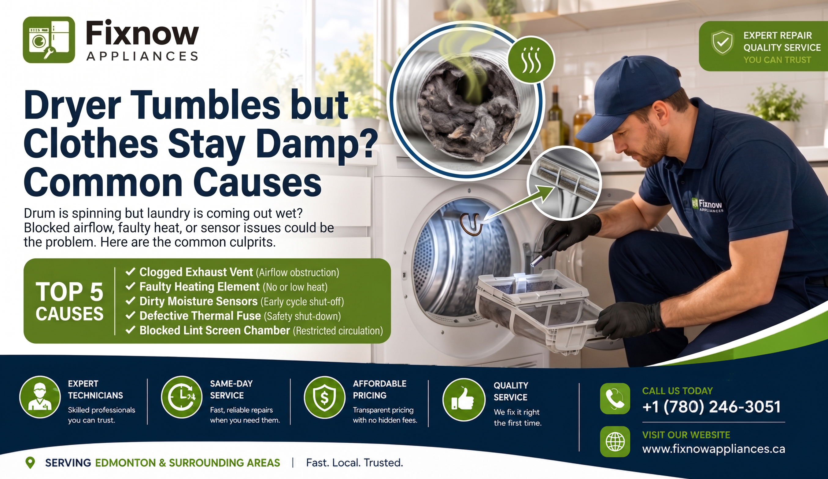 Dryer Tumbles but Clothes Stay Damp? Common Causes | FixNow Appliances
